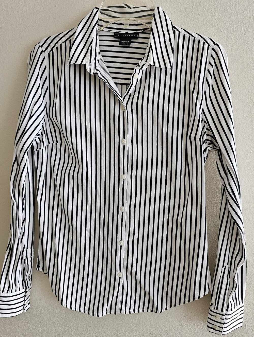 Metaphor XS Black & White Striped Button-Down Shirt